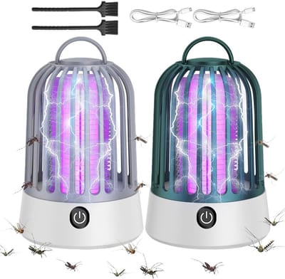 Insectenverdelger, elektrisch, muggenlamp met uv-lamp, vliegenval, elektrische USB, hoogspanningsmuggenverdelger, muggenval, vliegenkiller voor binnen, slaapkamer en tuin, 2 stuks