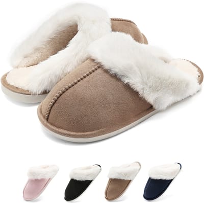 Geweo Dames Pantoffels - Heren Sloffen - Kastanje - Antislip- Bruin -Maat 44/45 -met Fleece & Geheugen Schoenzool