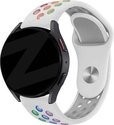 Bandz universeel 20mm sport band 'Deluxe' geschikt voor Samsung Galaxy Watch 4 / 5 / 6 / 7 (40 & 44mm) / Active (2) / Watch 1 42mm / Watch 3 41mm / Watch FE / Gear Sport / Polar Ignite 1-2-3 / Pacer - siliconen - wit & regenboog