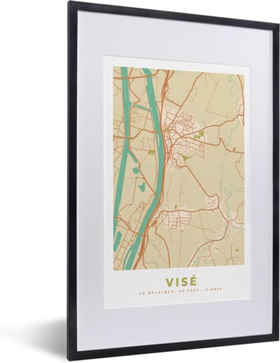 Fotolijst incl. Poster - Plattegrond - België - Kaart - Vintage - Visé - Stadskaart - 40x60 cm - Posterlijst