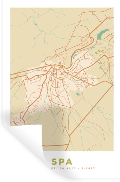 Muurstickers - Sticker Folie - Spa - Kaart - België - Stadskaart - Plattegrond - 20x30 cm - Plakfolie - Muurstickers Kinderkamer - Zelfklevend Behang - Zelfklevend behangpapier - Stickerfolie