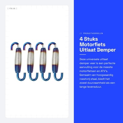 Dailygoods- Uitlaatdemper Universele Pasvorm - 4 Stuks - Roestvrij Staal - Waterdicht - Corrosiebestendig - Totale Lengte 58 mm - Uitlaatveer