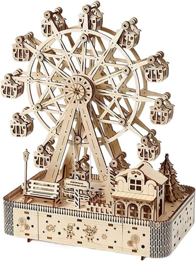 Houten 3D Puzzel - Draaimolen Model - Creatieve Ontspanning - Met Muziek Licht - 183 Stukjes