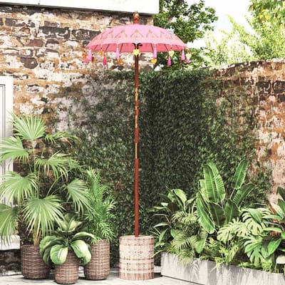 vidaXL - Balinese - parasol - met - basis - Roze - 95 - x - 95 - x - 260 - cm - Katoen