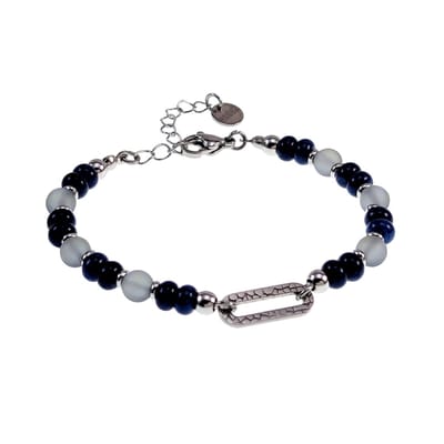 16cm tot 19cm Krallenarmband Dames - Zilverkleur RVS - Armband met Oostenrijkse Kristallen en Blauwe Chalcedoonstenen