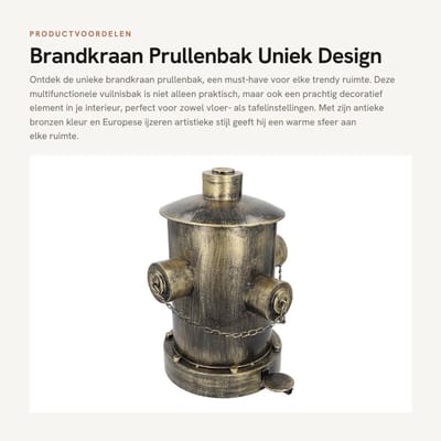 Dailygoods- Prullenbak Uniek Ontwerp - Vuilnisbak met Binnenemmer - Antiek Bronzen Decor - Multifunctioneel - Industrieel Kunstwerk - Gemaakt van IJzer