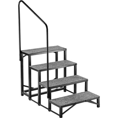 Camper Trappen met Handgreep, 4 Treden, 300 kg Draagvermogen, Robuuste Buiten Camper Trappen met Antislip Mat voor Ouderen en Huisdieren, Draagbare Trappen voor Warm