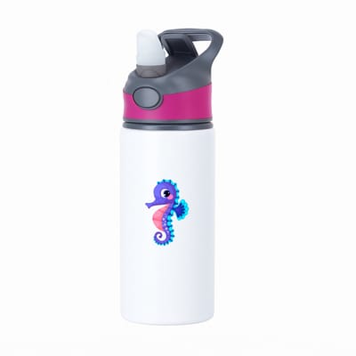 Hacebo® - Zeepaardje waterfles met rietje roze - Vis - Dieren liefhebbers - Dierentuin - cadeau - water fles - 650ML