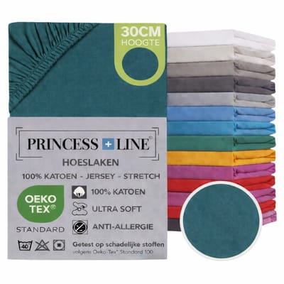 Princess Line- Comfortabel Ultra-Soft-Hoeslaken -100% katoen-Jersey -Stretch -Strijkvrij- Rondom elastiek-Hoekhoogte tot 30cm Eenpersoons -80x200- Groen