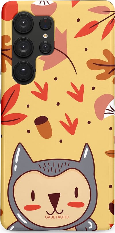 Casetastic hoesje geschikt voor Samsung Galaxy S25 Ultra - Dubbellaagse bescherming - Uil in het woud - Fashion Case - Goud Terracotta Zand Rood