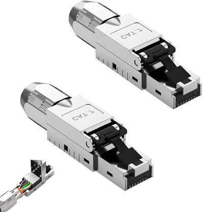 RJ45 Plug voor CAT7 en CAT6A Netwerkinstallatie, 10 Gbit/s, Geschikt voor Rigid LAN Kabel, Volledig Afgeschermd, 2 Stuks