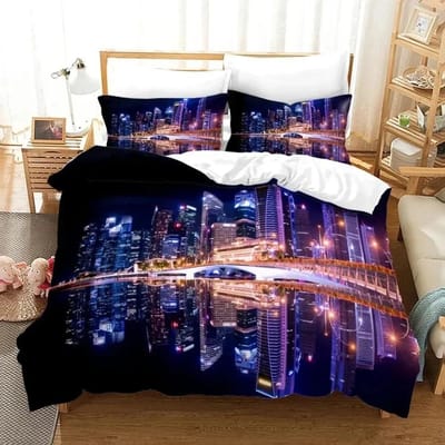 3D Print New York City Nachtzicht Beddengoed Set Dekbedovertrek Bedset Dekbedovertrek Kussensloop Dekbed King Queen Maat Jongens Volwassene 200x230cm 3pcs