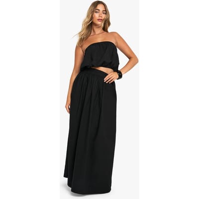 boohoo Dames Poplin Crop Bralette & Maxi Rok Co-Ord | Black | Maat: 10