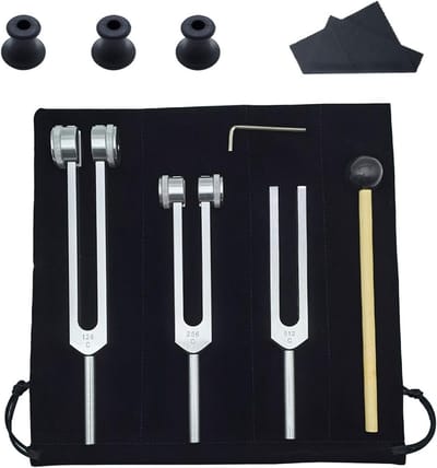 Stemvork Set - Geluidsfrequenties - Diagnose Muziek - Lange Aluminium Greep - 25 cm Pakket - Zilver