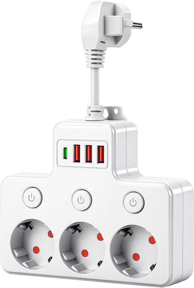 Stekkerdoos - Wit - 3 Stopcontacten - 3 USB-aansluitingen en 1 USB-C - Voor Kantoor en Thuis