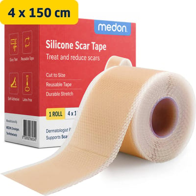 MEDON Siliconen Litteken Pleister 4 x 150 cm - Silicone Scar Tape - Ook als Face Tape - Littekenvervager op Rol bij Littekens en Striae - Op Maat Knipbaar en Herbruikbaar