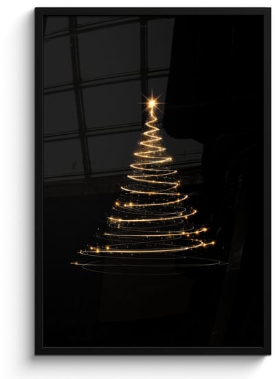 Poster in lijst - Fotolijst 60x90 cm - Posters - Magisch - Kerstboom - Lichtspiralen - Zwart - Posterlijst zwart - Decoratie - Wanddecoratie woonkamer - Muurdecoratie slaapkamer - Kerstversiering - Kerstdecoratie voor binnen - Kerstmis