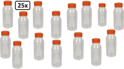 25x Flesje helder 250cc met vaste oranje dop - vernieuwd - gerecycled drinken jus sinas fris cola sappen dranken