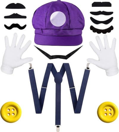 Mario Brothers Kostuum Accessoires voor Carnaval en Halloween, inclusief Hoed, Snor, Handschoenen en Steunbanden voor Cosplay en Feestjes