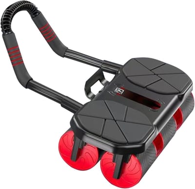Buikspierroller - Fitness Wiel - Kracht Training - Automatische Terugslag - 37x23x17 cm - Rood Zwart