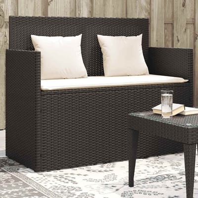 vidaXL - Tuinbank - met - kussens - poly - rattan - zwart