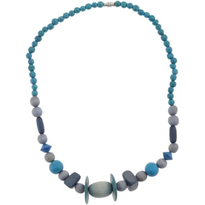 Behave – Houten kralen ketting – 46 cm – Turquoise en grijs – Schroefsluiting