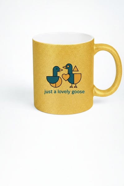 Gouden Glitter Mok 'Just a Lovely Goose' | Liefdevolle Ganzen Design Mok