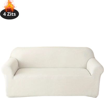 Livano Bankhoes - Bankbeschermer - Stretch - Sofa Cover - Effen - Wit - 4 Zits