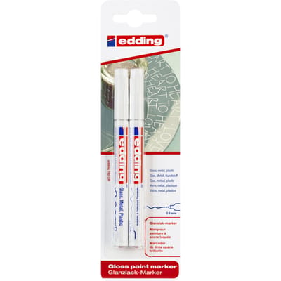 edding 780/2 lakmarker - wit - 2 stuks - ronde punt 0,8mm - verfstift voor markeren en labelen van metaal, glass, steen of plastic (pvc potjes voor in de moestuin) - warmtebestendig, permanent, veegvast en watervast