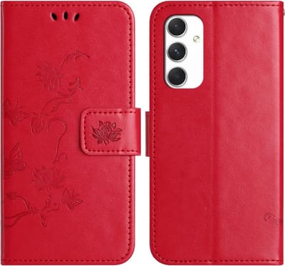Coverup Hoesje - Geschikt voor Samsung Galaxy A16 Hoesje - Coverup Bloemen & Vlinders Book Case - Rood
