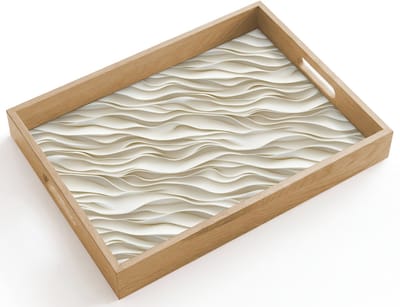 Dienblad hout 40x30 cm - Schootdienblad - Golven - Wit - Minimalistisch - Borrelplank rechthoek - Plateau dienbladen