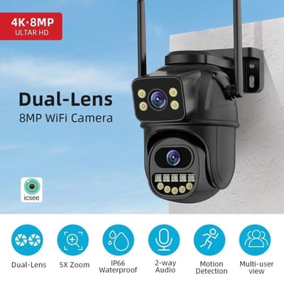 Nieuwe EU 4K 4 / 8MP WiFi Binnenbewakingscamera Dubbele lens 4x digitale zoom AI Menselijke detectie Buiten Waterdichte beveiliging PTZ IP-camera ICSEE 8MP NO SD Card