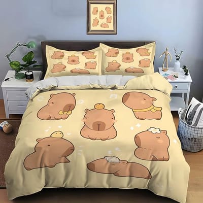 Cartoon Capibara Beddengoed Sets Quilt Bedovertrek Dekbedovertrek Kussensloop 2-3 Stuks Sets Kinderen Volwassenen Slaapkamer Decoratie Cadeaus AU Single 140x210cm