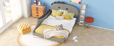140*200 cm kinderbed - cartoon dinosaurusvorm - vlak bed - PU-materiaal - grijs
