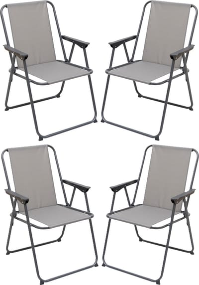 Atmosphera camping/strand stoel - 4x - aluminium - inklapbaar - grijs - L52 x B55 x H75 cm - buitenstoelen