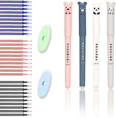 12 Stuks 0.35mm Uitwisbare Gelpennen in Dierenvormen + 30 Navullingen en 2 Uitwisbare Gelpennen - Schattige Kantoorbenodigdheden voor Studenten in 3 Kleuren