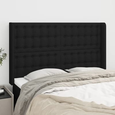 vidaXL - Hoofdbord - met - randen - 147x16x118/128 - cm - stof - zwart