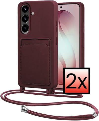 Hoes Geschikt voor Samsung S26 Met Telefoonkoord - Siliconen Hoesje Backcover Met Ketting - Aubergine - 2 PACK
