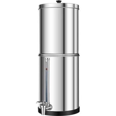 Zwaartekracht Waterfilter Systeem, 5,68L 304 Roestvrij Staal Aanrecht Waterfiltratiesysteem, Vermindert Lood en tot 99% van Chloor, met 2 Koolstof