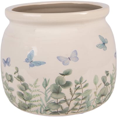 Keramiek Bloempot voor Binnen – Blauw Vlinders – Rustieke Pot – Ø 16 cm – Vlindersmotief