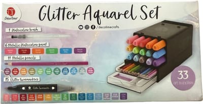 Aquarel Verf Set 33-delig met Glitter & Metallic – Waterverf Set met Penselen – Tekenen, Handlettering & Bullet Journal – Cadeau Creatief