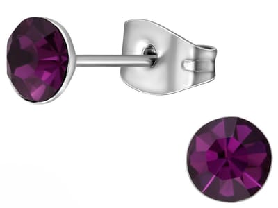 CS Joy - Oorbellen - 5 mm - Chirurgisch staal - kristal paars- oorknoppen