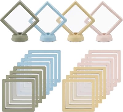20 Stuks 3D Zwevend Display Frame met Stand voor Munten en Sieraden - Transparant, Stofdicht en Draagbaar voor Oorbellen, Kettingen en Armbanden