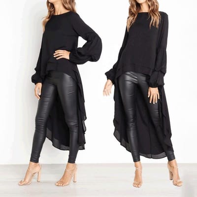 Dames herfst winter pullover chiffon shirt met lange mouwen onregelmatige chiffon top voor dames XXXL zwart
