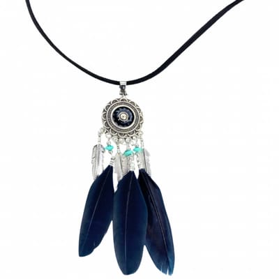 Ketting- turquoise -zwart veren -Tibetaanse stijl - Charme Bijoux