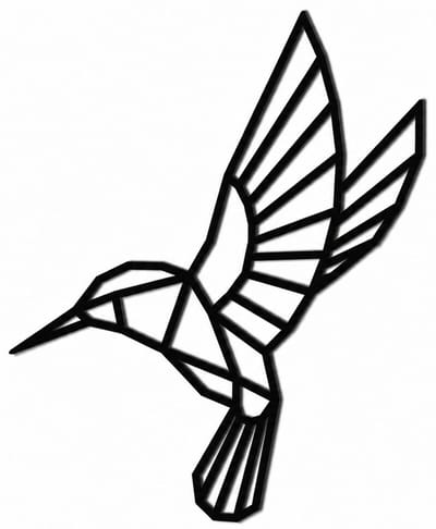 Houten wanddecoratie - Origami Kolibrie - Humming-bird Black - Maat S - 45cm x 52,5cm