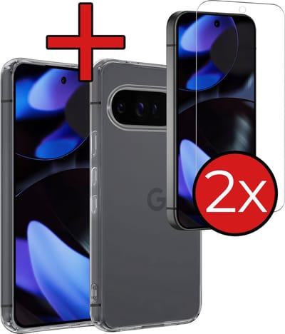 Hoesje - Met 2x Screenprotector - Geschikt voor Google Pixel 9 Pro - Sterk & Shockproof - Telefoon Hoes - Back Cover - Siliconen Case - Telefoonhoes - Transparant