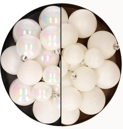 Kerstballen 60x stuks - mix parelmoer wit/wol wit - 4-5-6 cm - kunststof - kerstversiering