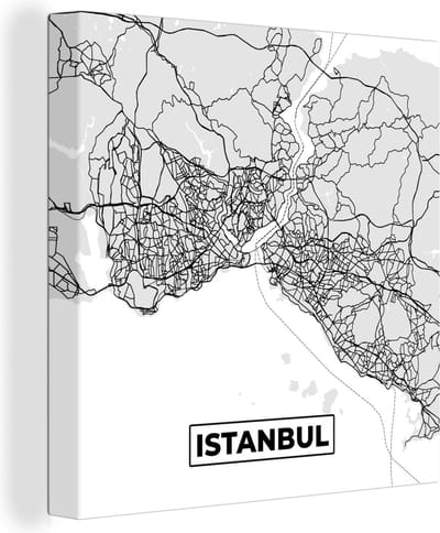 Canvas Schilderij Istanbul - Plattegrond - Stadskaart - Zwart Wit - Kaart - 20x20 cm - Wanddecoratie