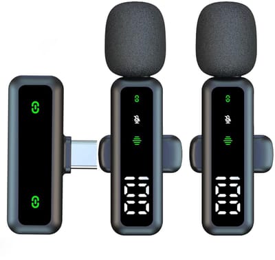 Microfoon - Draadloze microfoon - Microfoon bluetooth - Dasspeld Microfoon - Met digitale vermogensweergave - USB-C - Plug & Play - 2 Stuks - Geschikt voor video-opnames